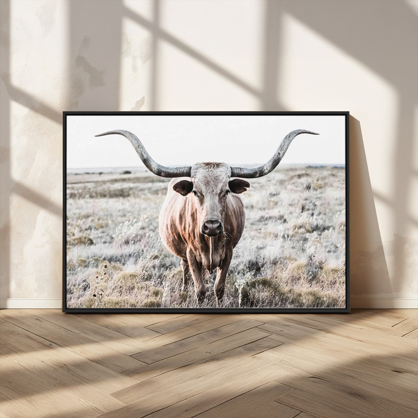 -Rustic Texas Longhorn Wall Art Canvas Print | Western Farmhouse Decor for Living Room or Office,