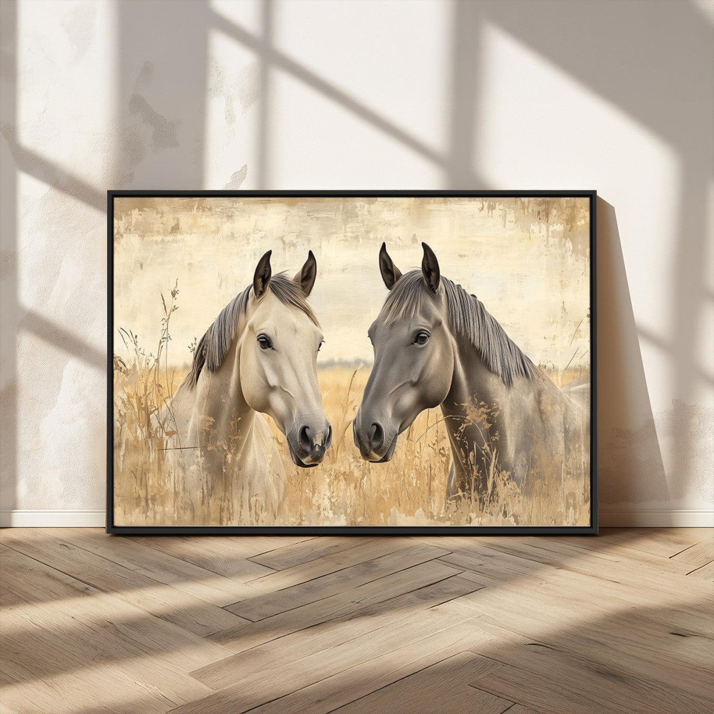-Chines Ink Style Grunge Horses Wall Art Canvas Print