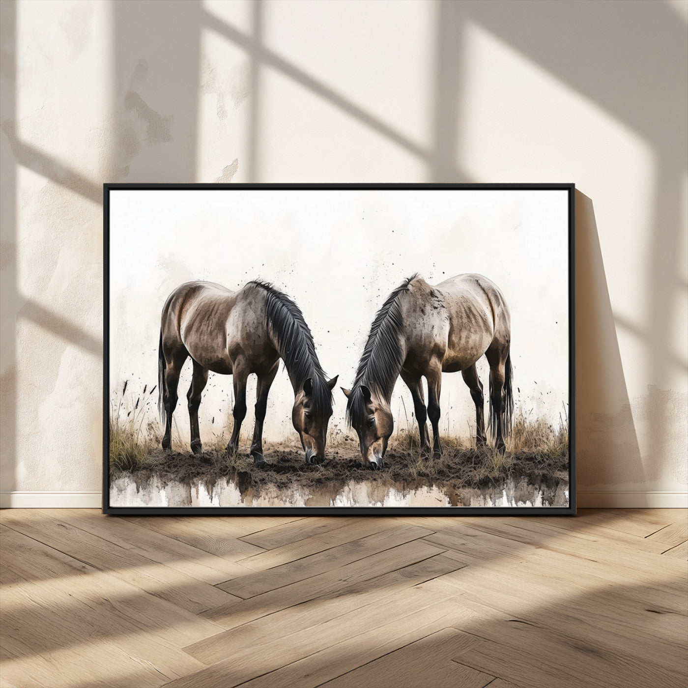 -Chines Ink Style Horses Wall Art Canvas Print