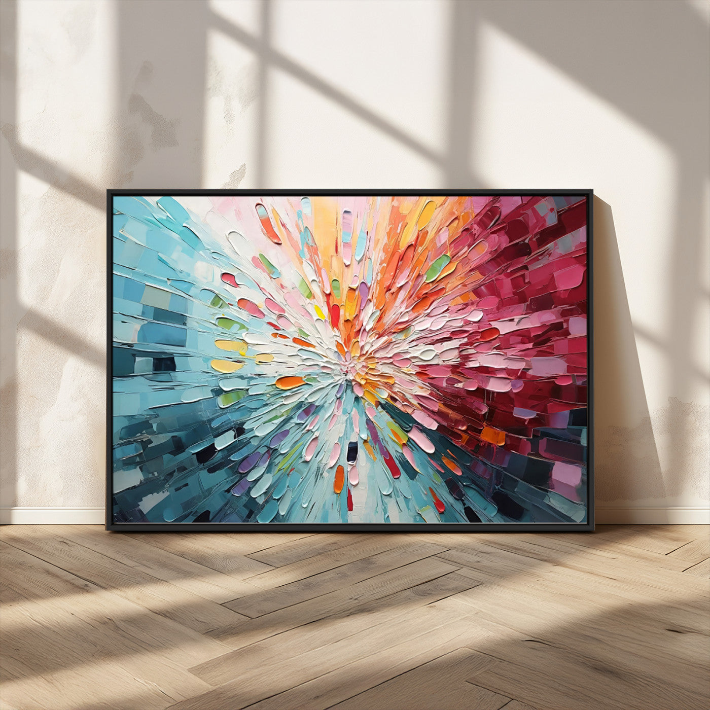 47065-MGV-FC-36X24_Black-Radiant Bloom Abstract Floral Wall Art Canvas Print - Colorful Burst - Modern Living Room Decor -