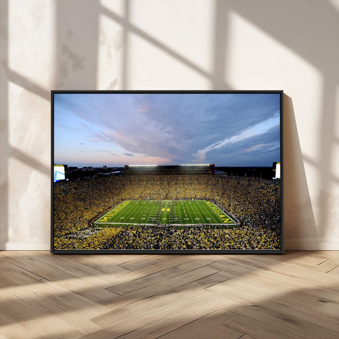 82641-MGV-CV-36X24-Michigan Stadium Wall Art Canvas Print – Framed Football Field Scene with Marching Band Artwork for Home, Office