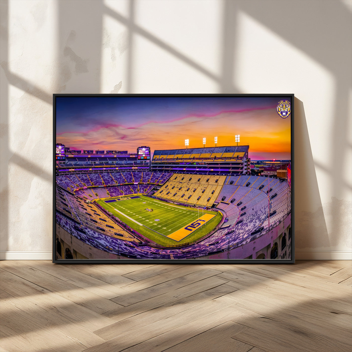 93538-MGV-FC-36X24_Black-The Louisiana State University Tigers Football Team Print - Baton Rouge Tiger Stadium Wall Art