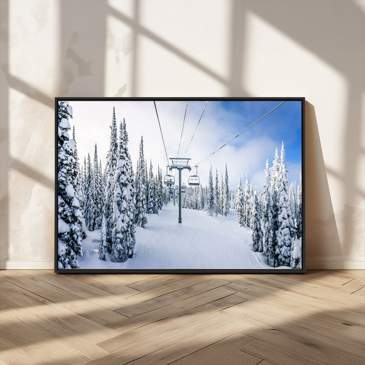 21569-MGV-CV-36X24-Winter Ski Lift Wall Art Print - Landscape Wall Art | Snowy Mountain Adventure | Perfect for Cabin