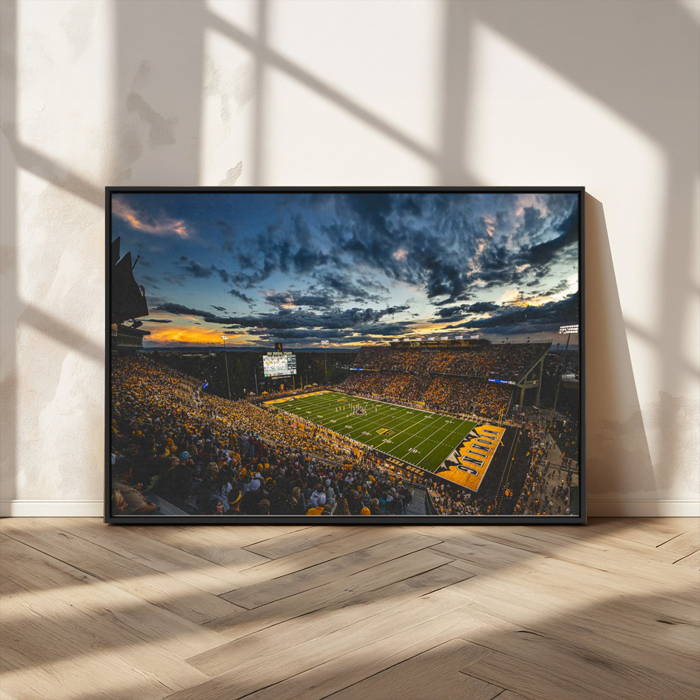 61020-MGV-CV-36X24-University of Wyoming Cowboys Football Team Print - Laramie War Memorial Stadium Wall Art Canvas