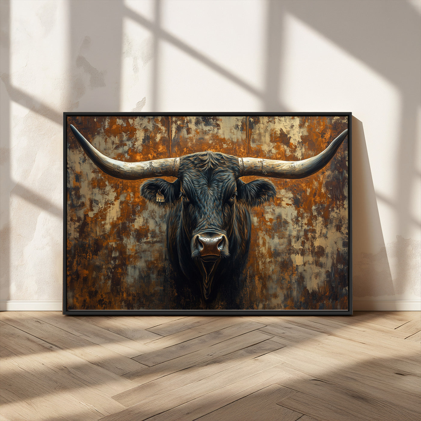 68068-MGV-CV-36X24-Longhorn Texas Cow Bull Wall Art | Rustic Farmhouse Canvas Print | Ready to Hang Barn Decor for