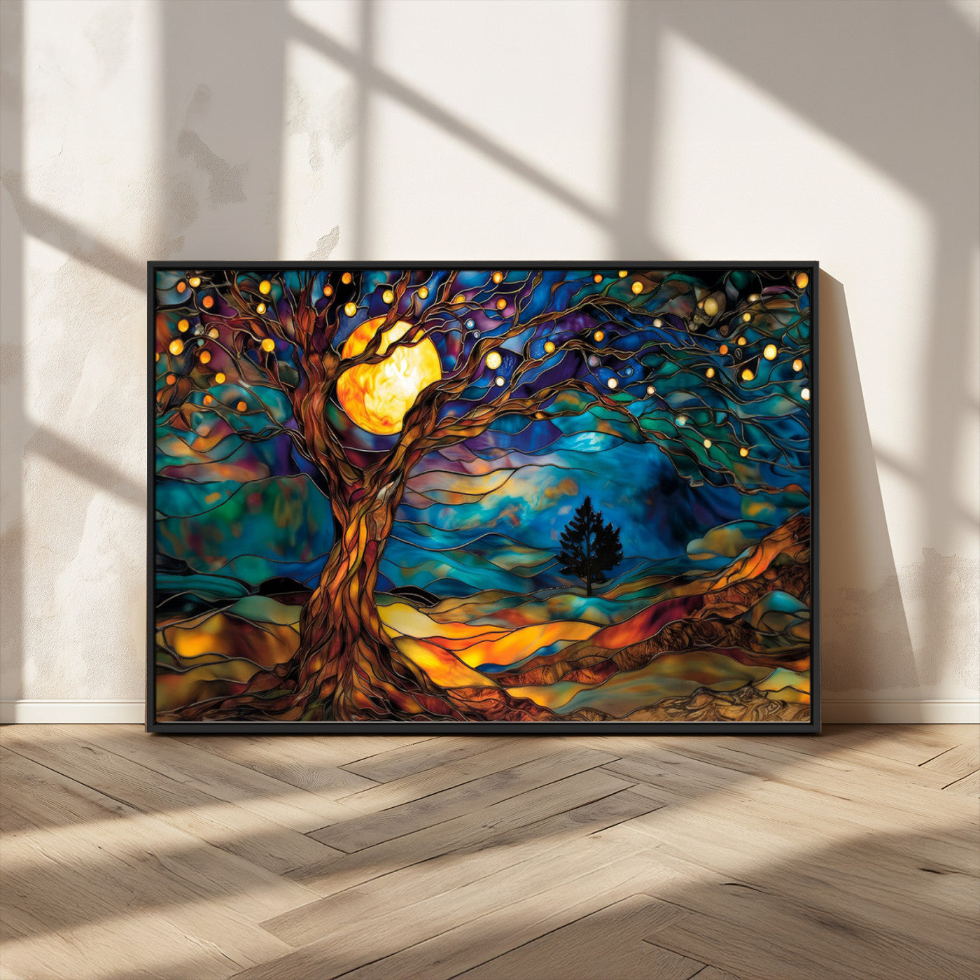 18319-MGV-FC-36X24_Black-Tree of Life Wall Art - Yggdrasil Tree of Life Canvas Print - Vibrant Moonlit Tree Wall Art, Tree
