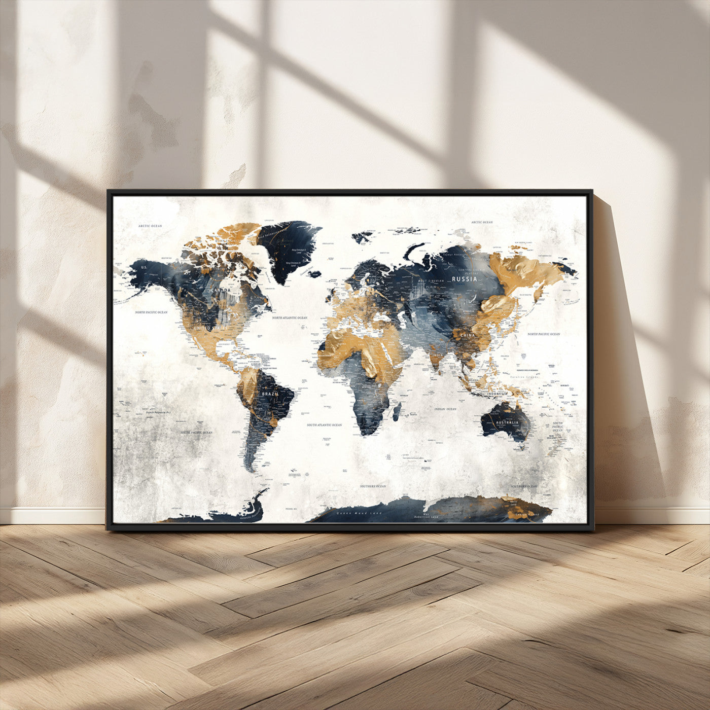 -Push Pin World Map Canvas Print – Framed Wall Art for Couples to Track Their Travels – Anniversary