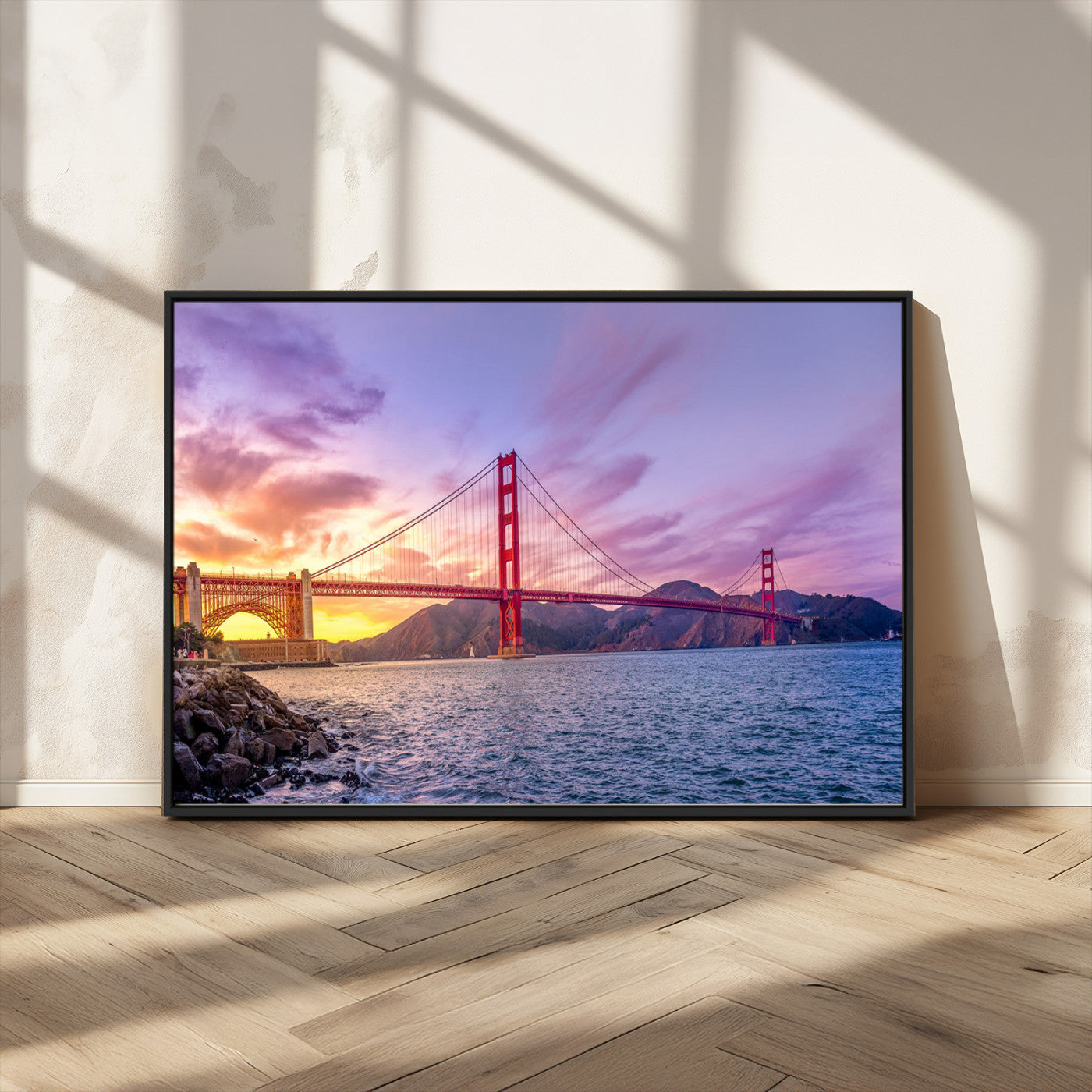 MGV-FC-36X24 - Golden Gate Bridge Wall Art Print, San Francisco Sunset Canvas Wall Art, Cityscape Canvas Print for