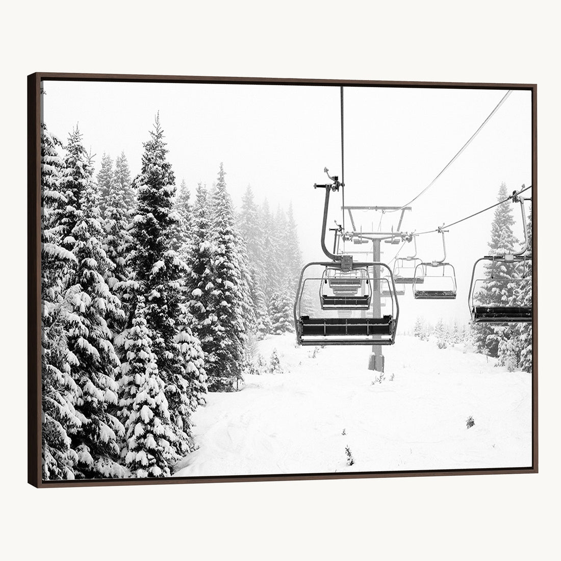 Ski Wall Art | Ski Lift Canvas Print with Snow Covered Spruce Trees, Winter Ski Resort Wall Art