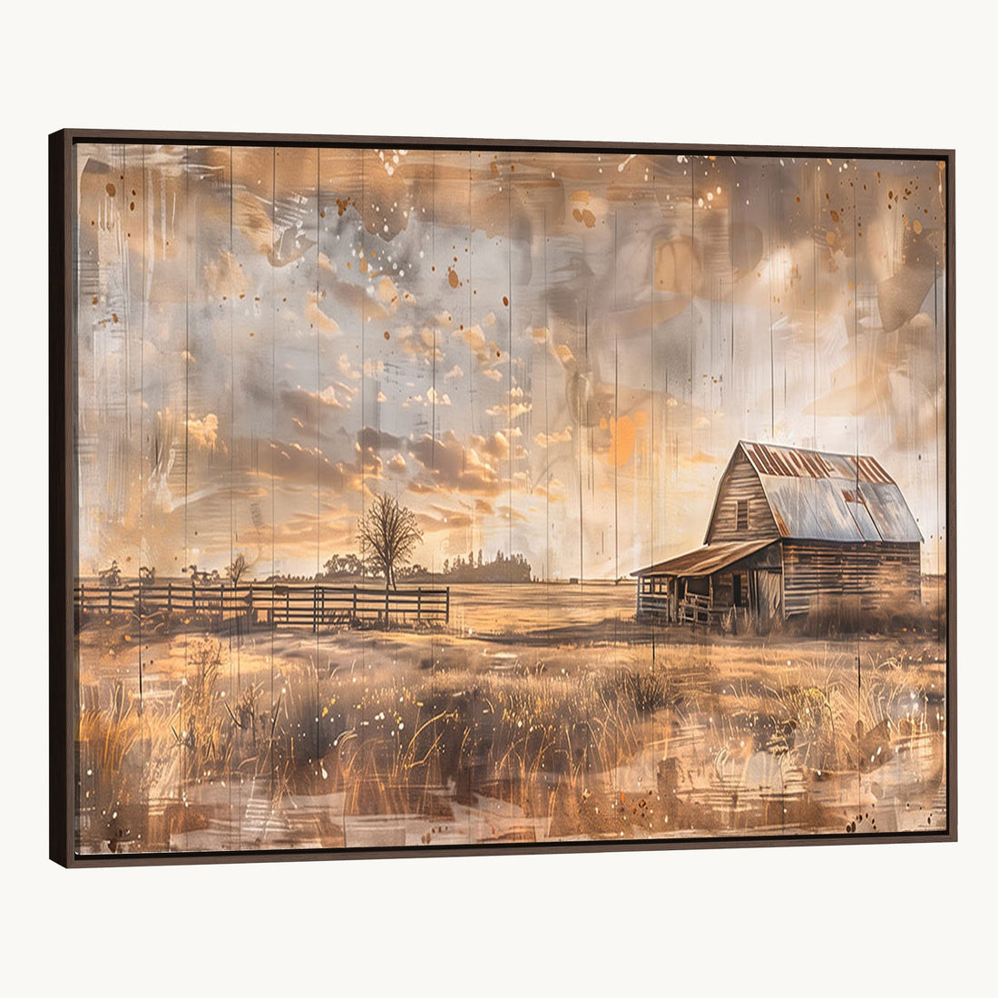 Rustic Farmhouse Wall Art Canvas Print | Barn and Field Vintage Country Landscape
