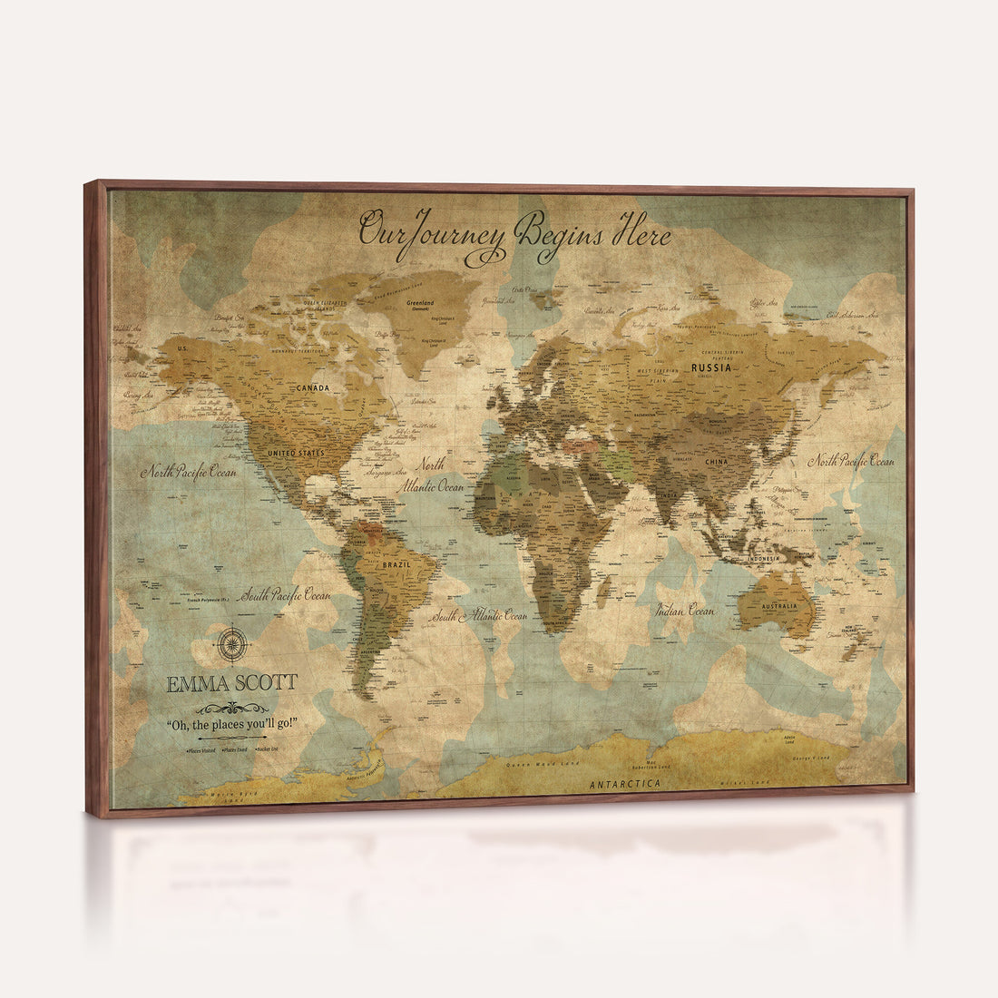 Personalized Navy Push Pin Travel Map Canvas Print, Couples Countries Visited Map, Living Room and Dining Room Decor