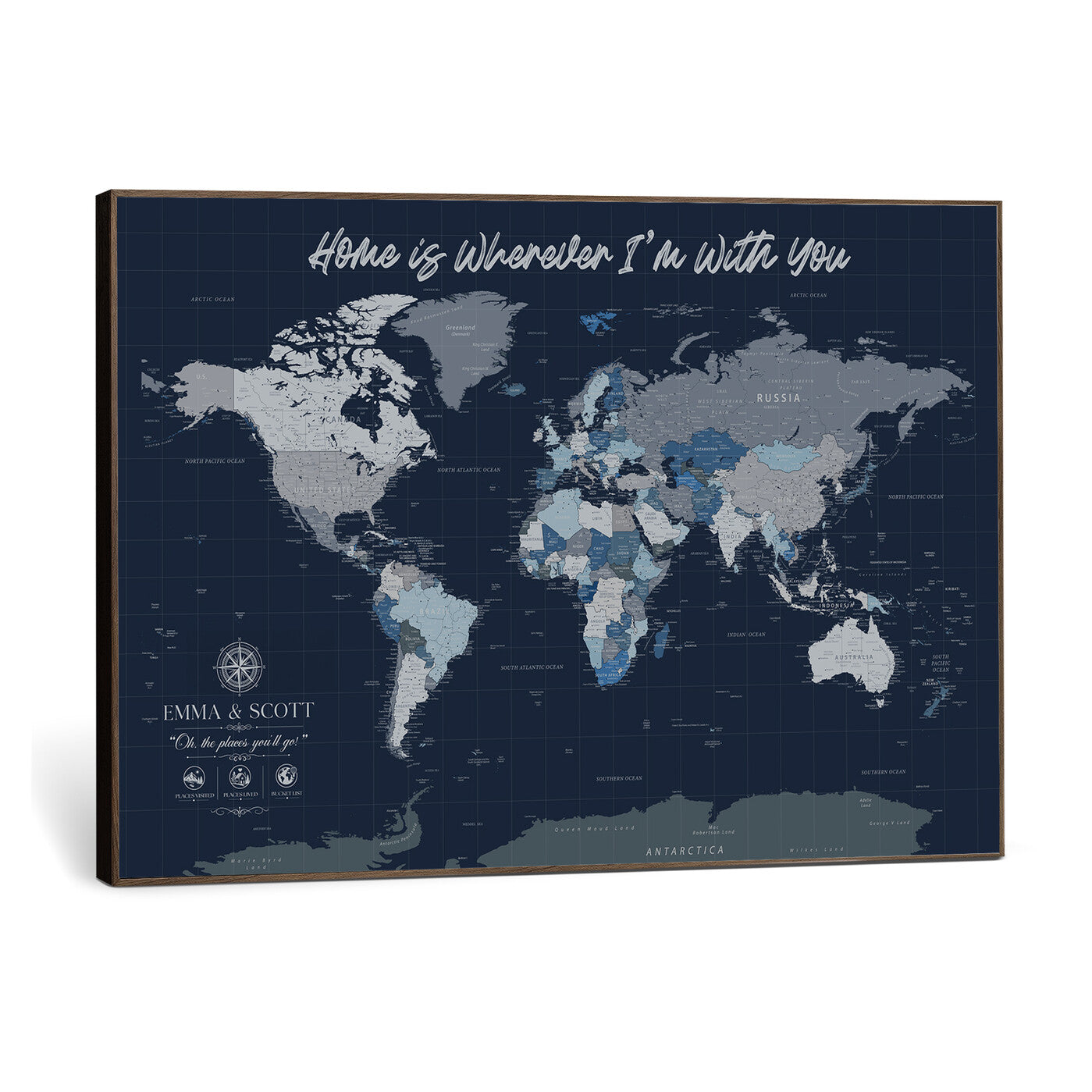 NEWMAP-18-MGV-CV-36X24 - Custom Push Pin World Map Wall Art Canvas Print – Personalized Travel Tracker with Pins Framed Large Print - NEWMAP-18