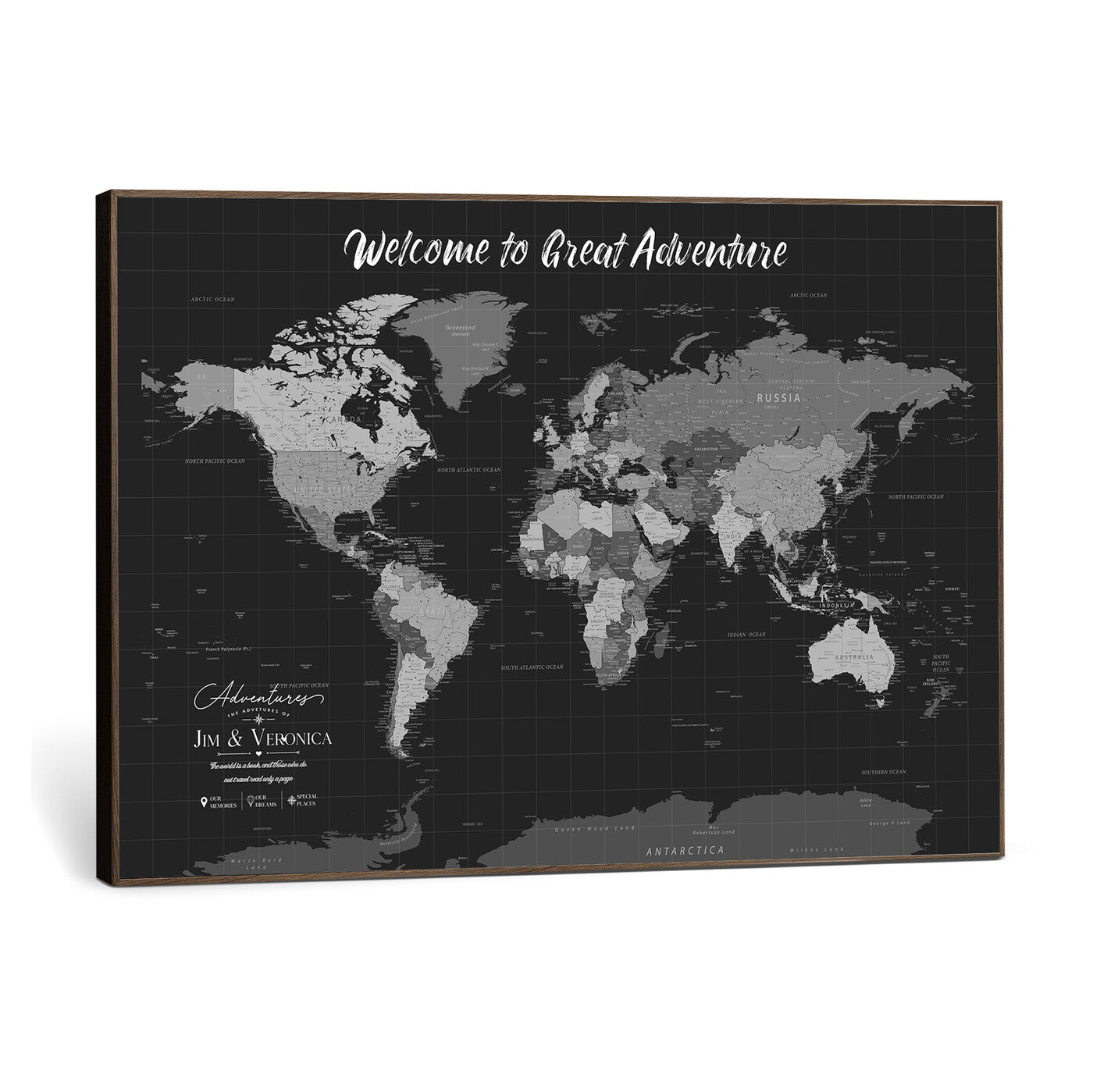 57127599-MGV-CV-36X24 - Custom Push Pin World Map Wall Art Canvas Print – Personalized Travel Tracker with Pins Framed Large for Home and Office Decor