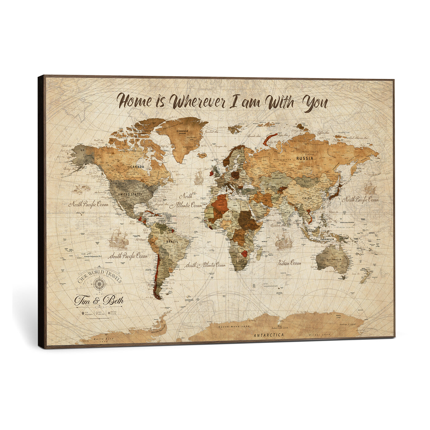 53710338-MGV-CV-36X24 - Custom Push Pin World Map Wall Art Canvas Print – Personalized Travel Tracker with Pins Framed Large for Home and Office Decor