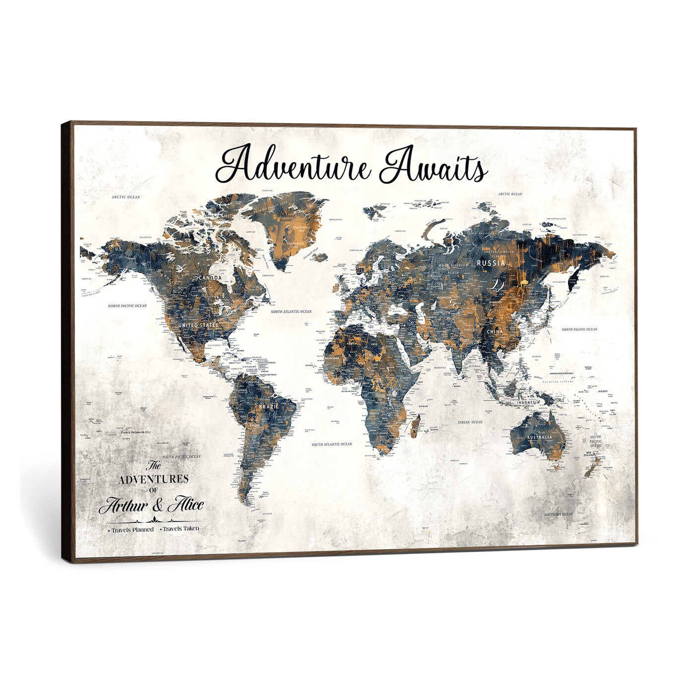 26041262-MGV-CV-36X24 - Custom Push Pin World Map Wall Art Canvas Print – Personalized Travel Tracker with Pins Framed Large for Home and Office Decor
