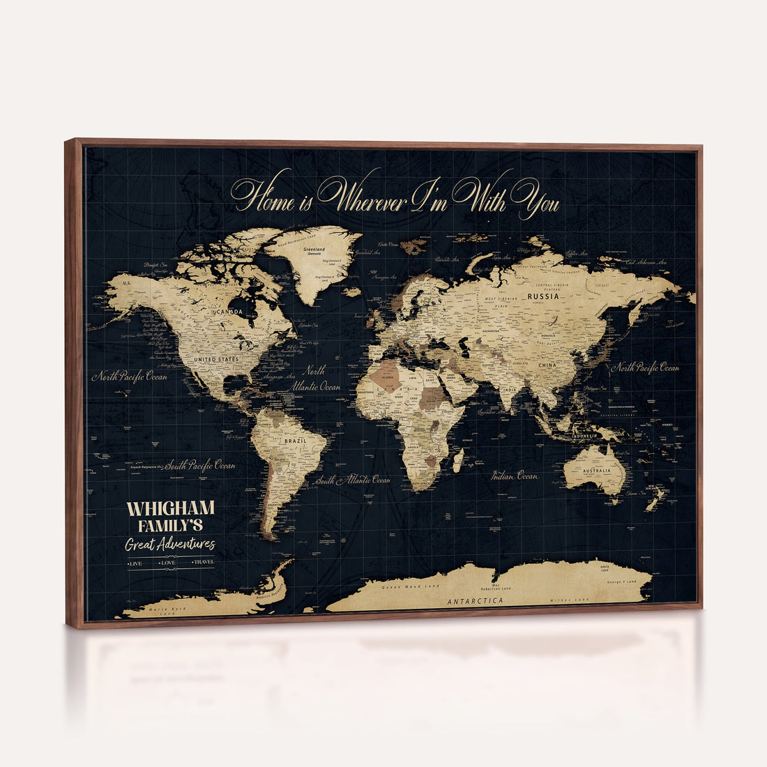 Personalized Framed Beige Geometric Push Pin World Map Wall Art, Couples Countries Visited Map, Bedroom and Hallway Decor