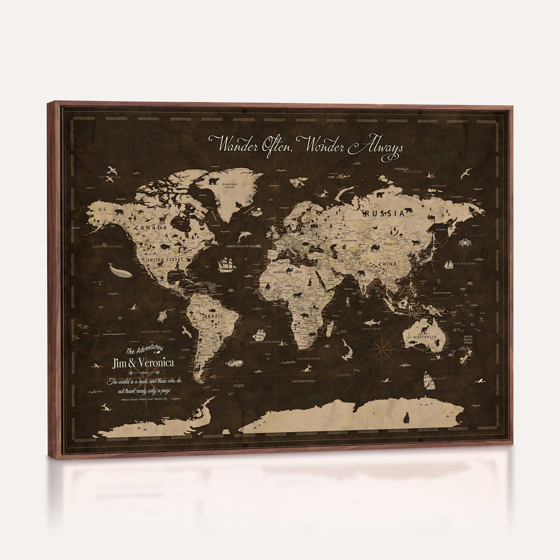 Custom Black Modern World Map Canvas with Push Pins, Kids Room Travel Map with Pins