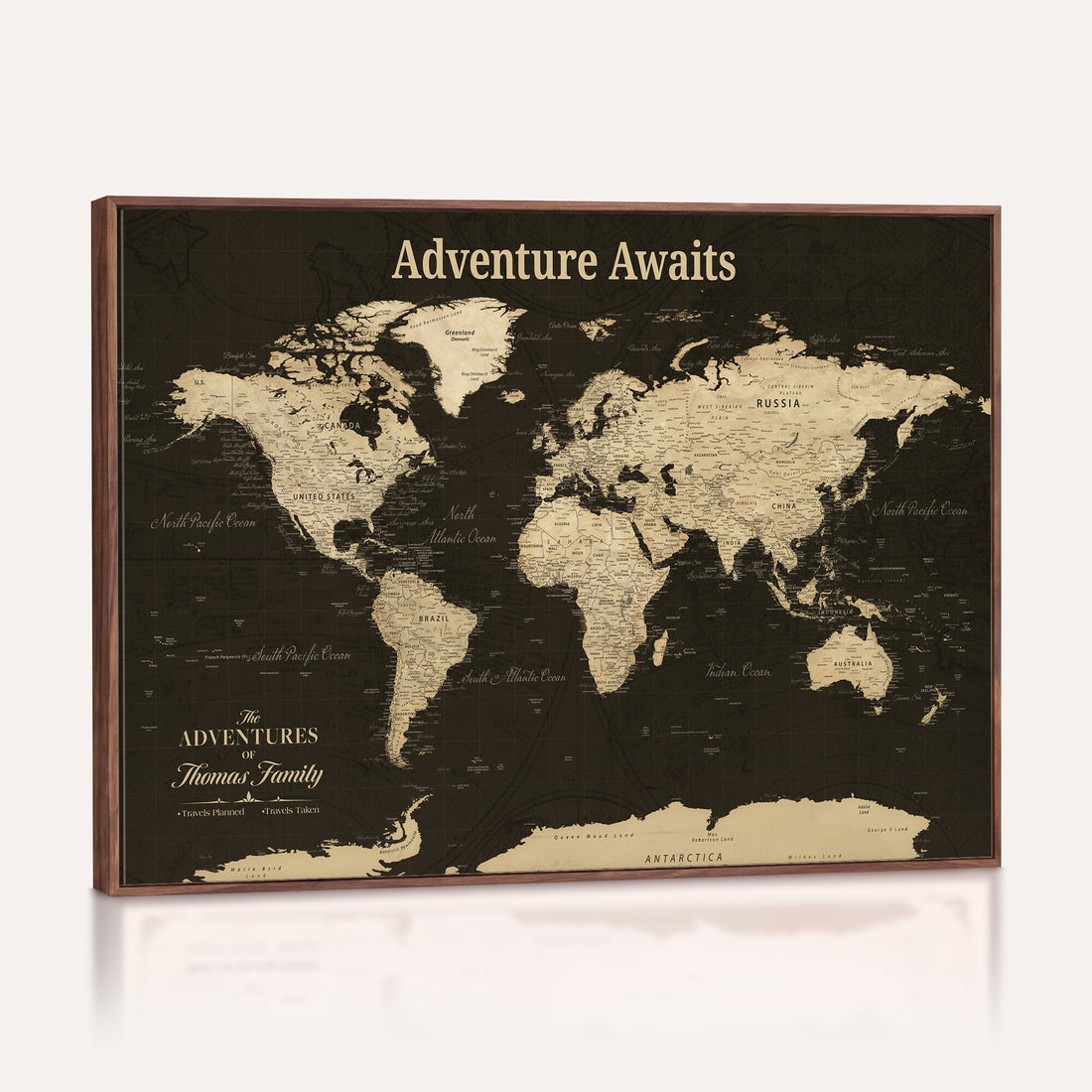 Custom Beige Push Pin World Map Wall Art, Next Trip Planner Map, Living Room and Home Office Decor
