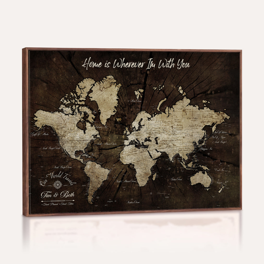 Personalized Watercolor Push Pin World Map Canvas Wall Art, Custom Framed Travel Map - NEWMAP-094