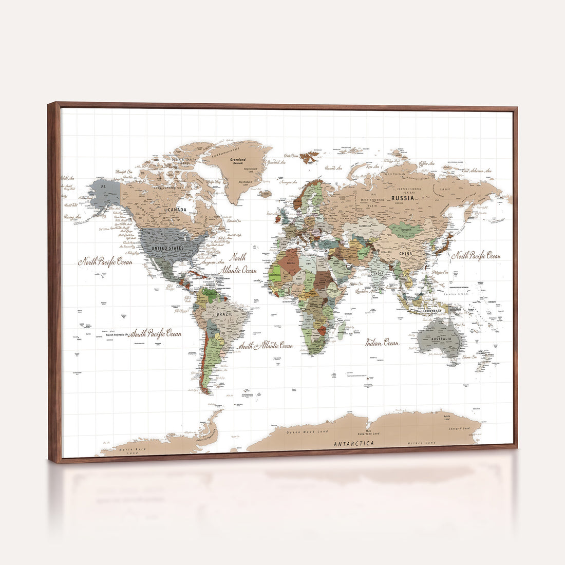 Vintage Watercolor World Map Canvas Wall Art | Framed Travel Map