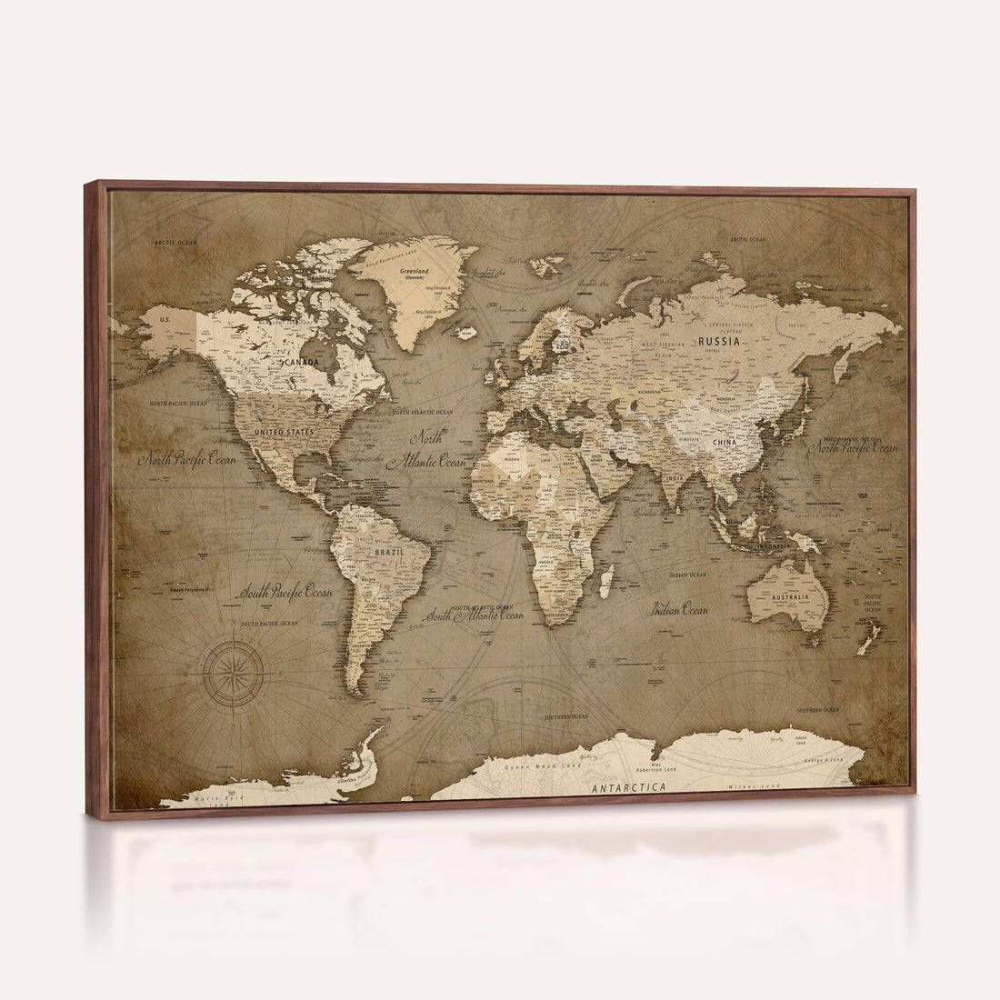 Watercolor World Map Wall Art Canvas Print | Framed Map Art Picture