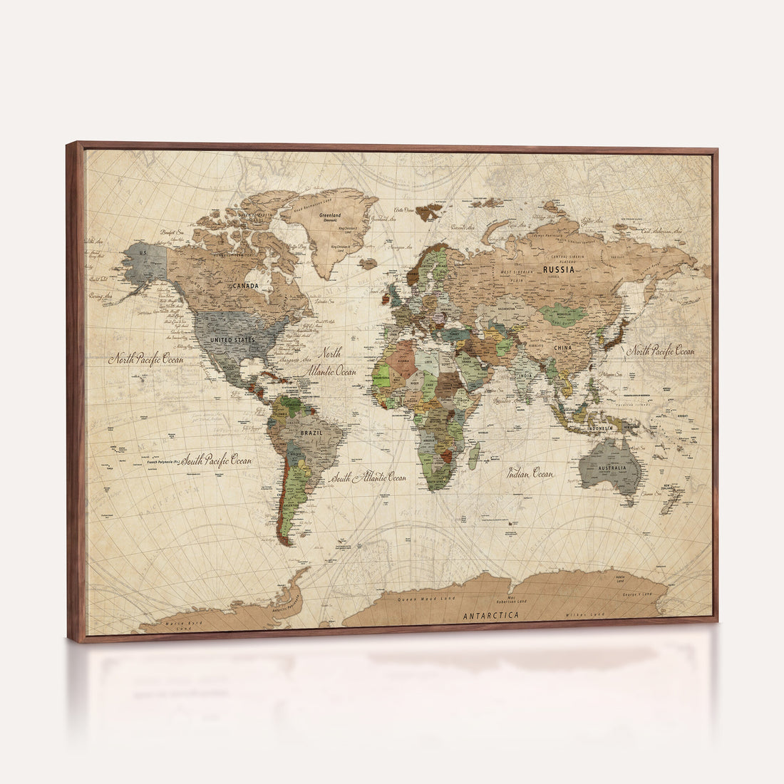 Framed World Map Wall Art for Home and Office Decor