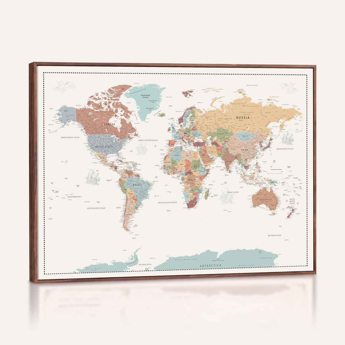 63447567-MGV-CV-36X24 - Pastel Colors World Map Wall Art Canvas Print