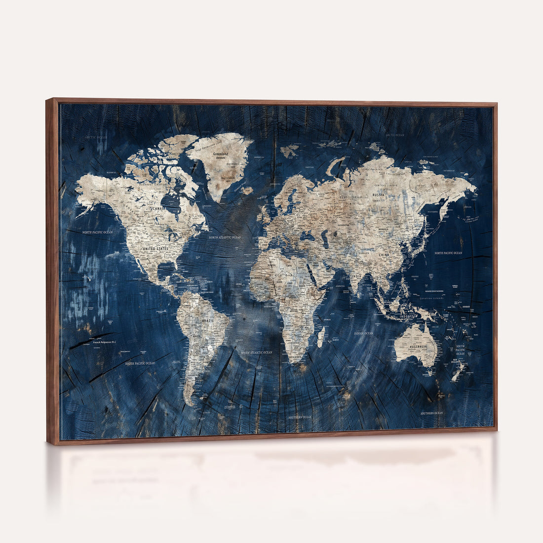 Large Blue World Map Wall Art Canvas Print for Home Office