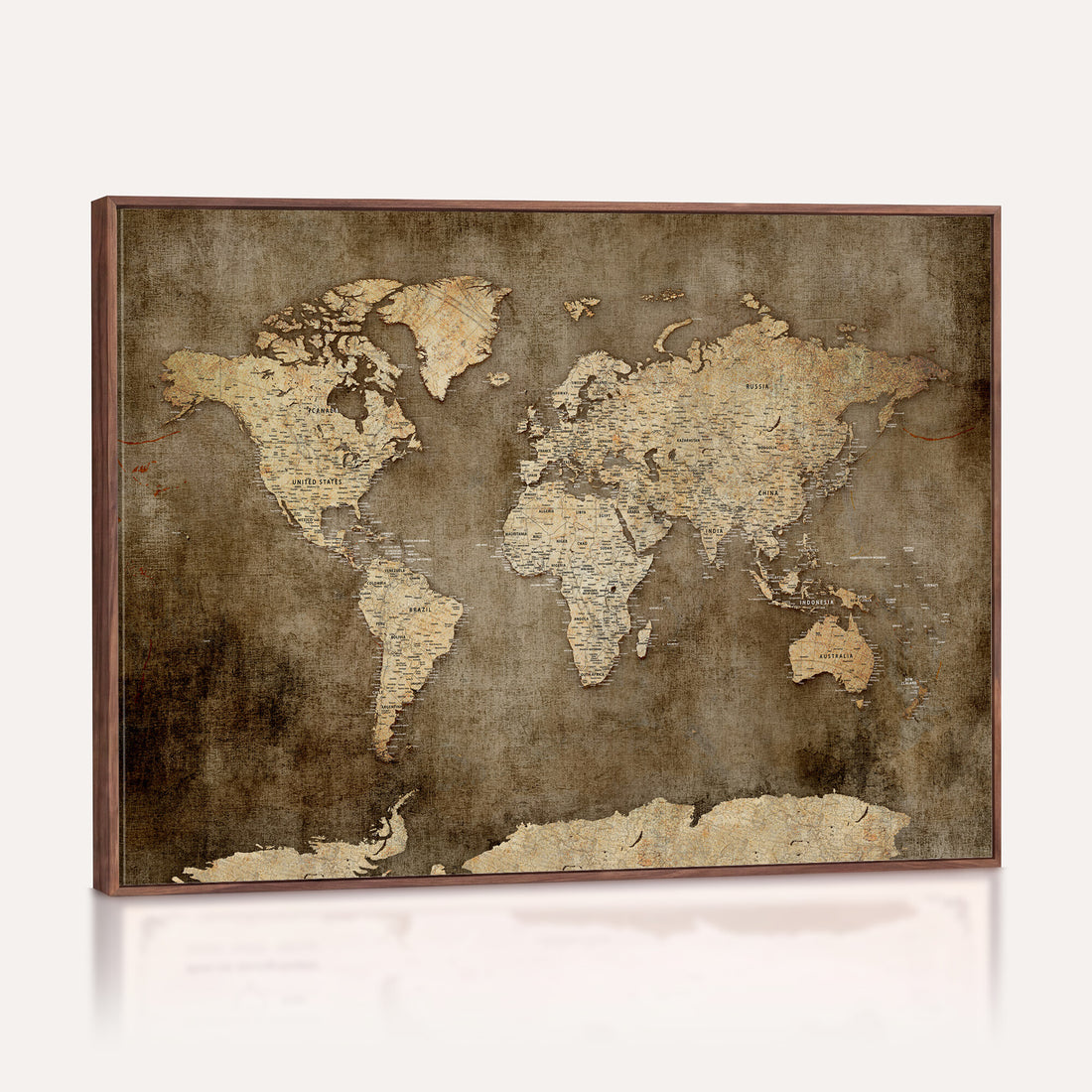 Dark Vintage World Map Canvas Wall Art Print, Antique Map Artwork