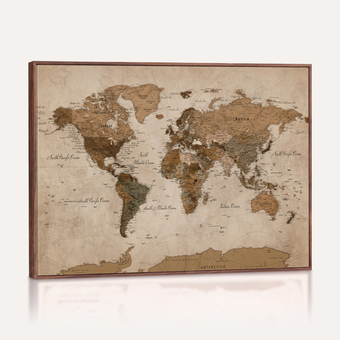 World Map Canvas Wall Art Print, Detailed Global Map Artwork