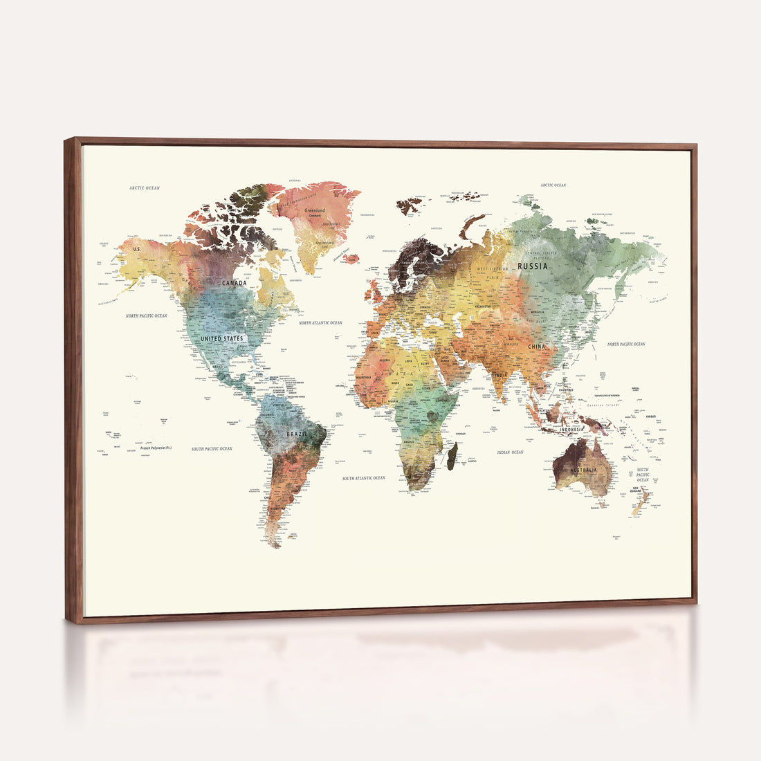 Framed World Map Wall Art Canvas Print for Living Room and Study Room
