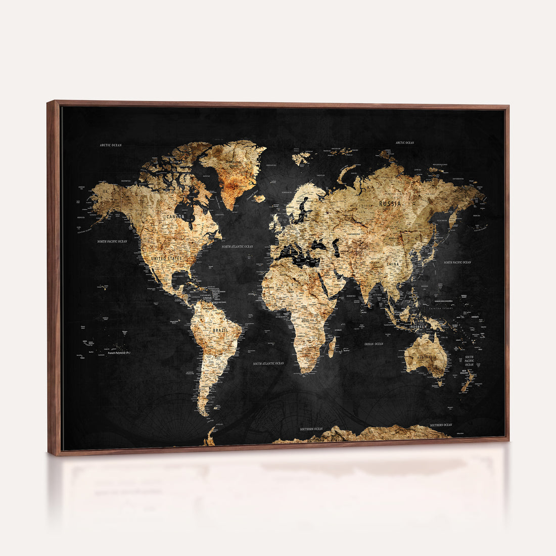 World Map Canvas Wall Art with Famous Landmarks | Framed Travel Map
