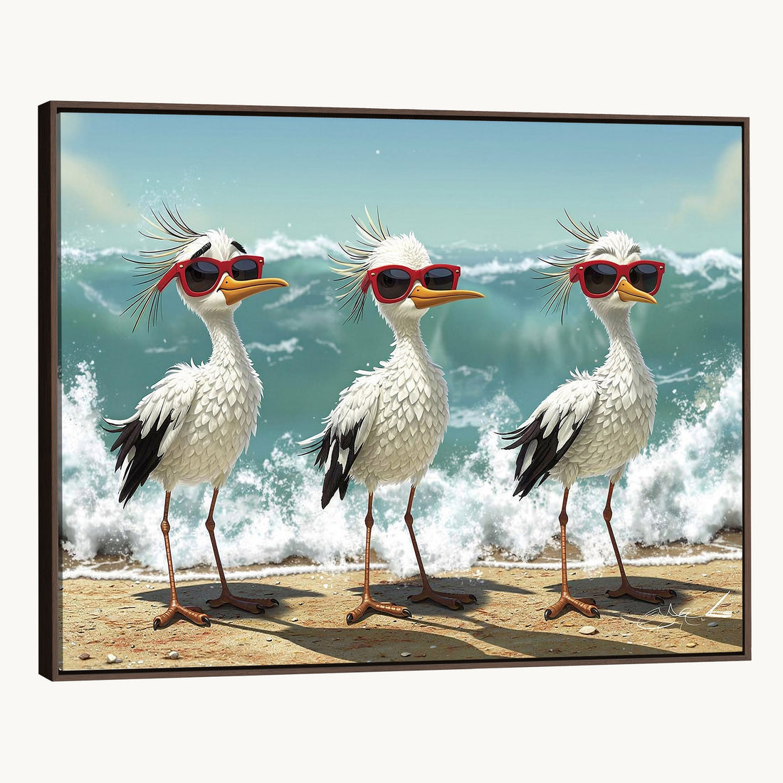 Funny Seagull Wall Art Canvas Print, Beach Birds With Sunglasses