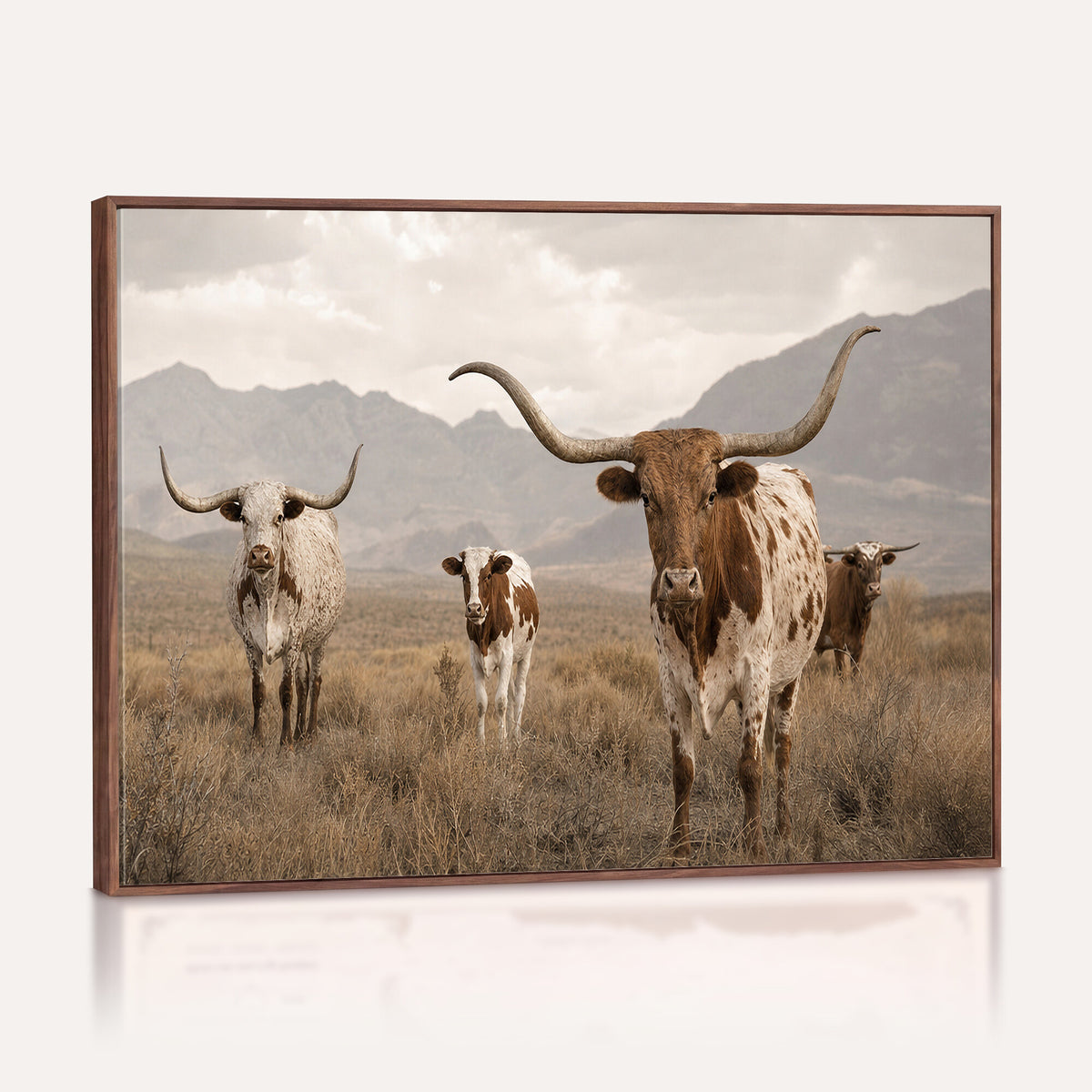 62336425AD-MGV-CV-36X24 - Rustic Texas Longhorn Cow Canvas Wall Art Print, Rustic Farm Animal Photography Print, Farmhouse Country Decor, Western Ranch Art