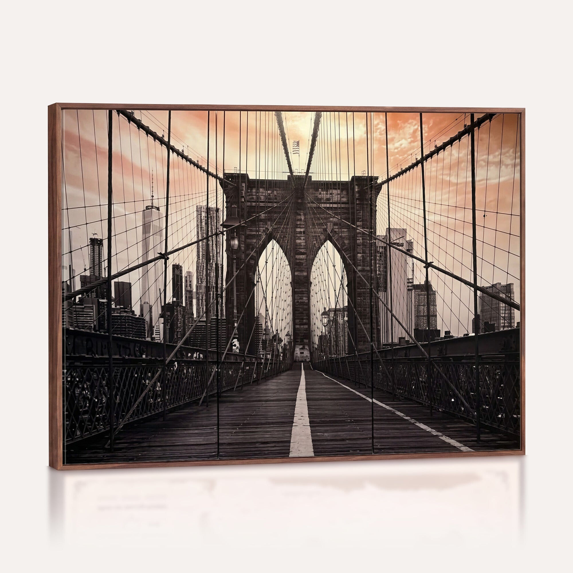 93226664-MGV-CV-36X24 - Brooklyn Bridge Canvas Wall Art, New York City Skyline Photography Print, NYC Landmark Urban Decor Artwork