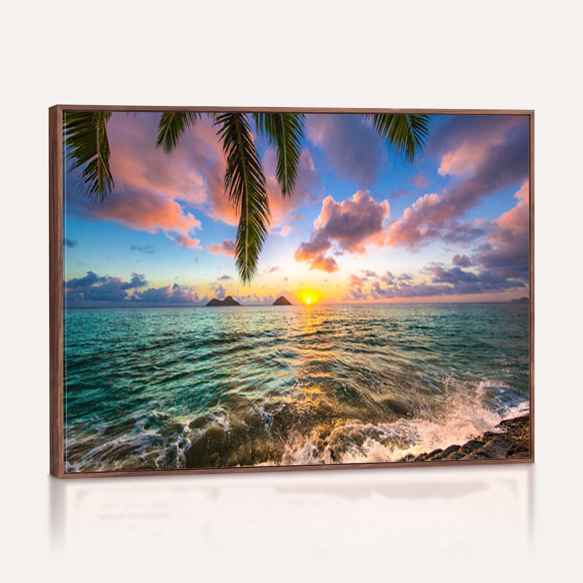 13207742-MGV-CV-36X24 - Hawaii Beach Sunset Canvas Wall Art Print, Tropical Ocean Landscape Artwork, Palm Tree Coastal Decor for Living Room Bedroom