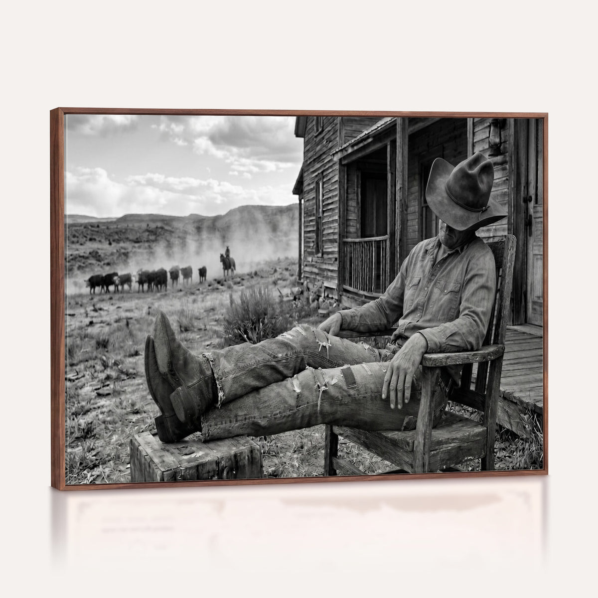 94461975S-MGV-CV-36X24 - Vintage Sleeping Cowboy Wall Art Canvas Print, Western Home Decor