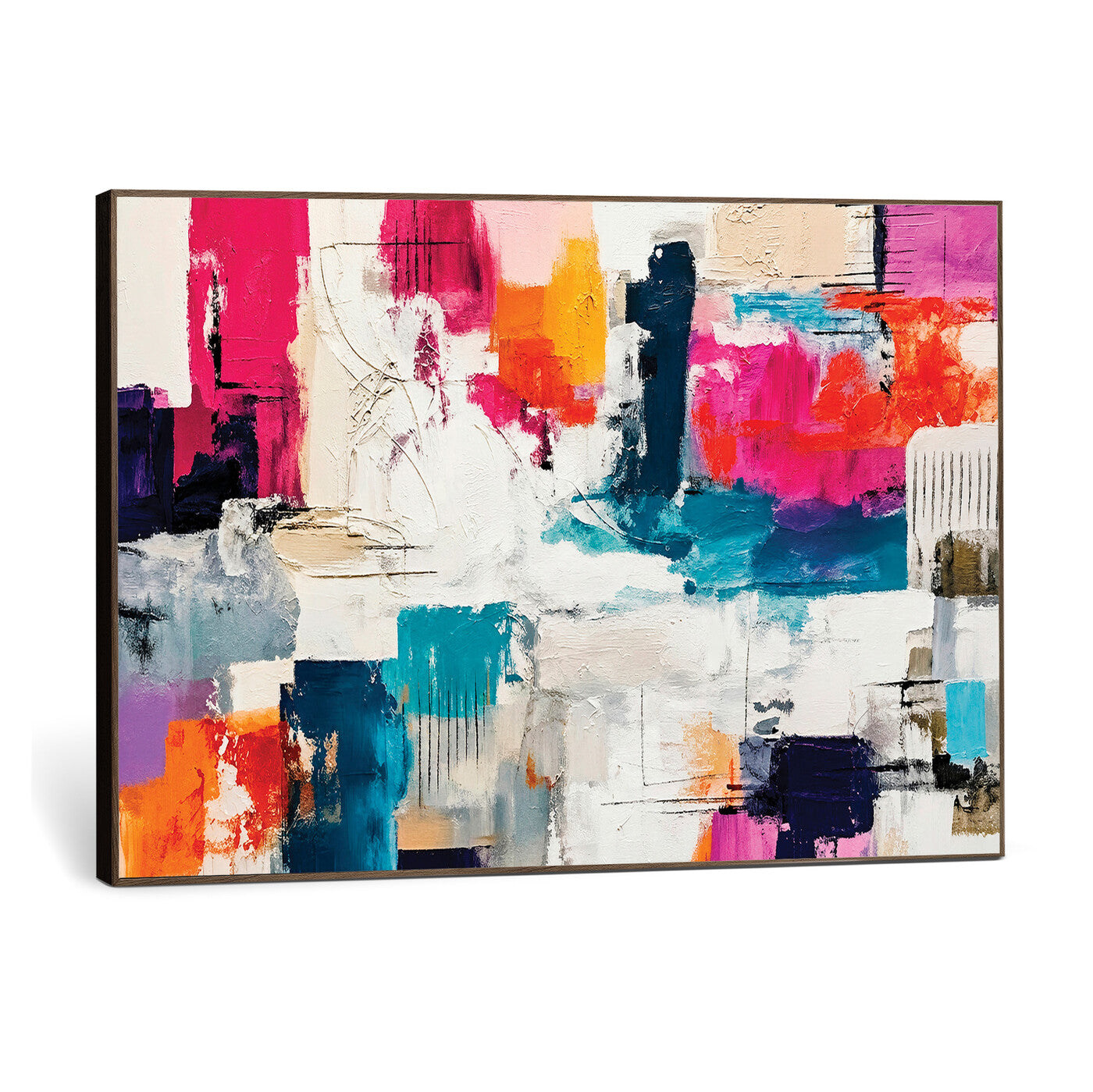 57864023-MGV-CV-36X24 - Blue Teal Abstract Canvas Wall Art | Modern Textured Painting Print, Navy Orange White Contemporary Art, Neutral Living Room Decor, Office Art