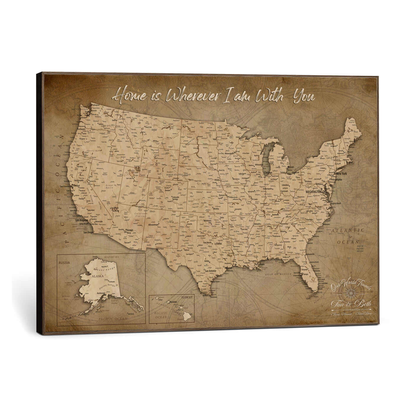 21454917-MGV-CV-36X24 - Personalized USA Push Pin Travel Map, Custom United States Map, Push Pin Map, USA Bucket List Map, Anniversary Gift | Couple Travel Map Wall Art