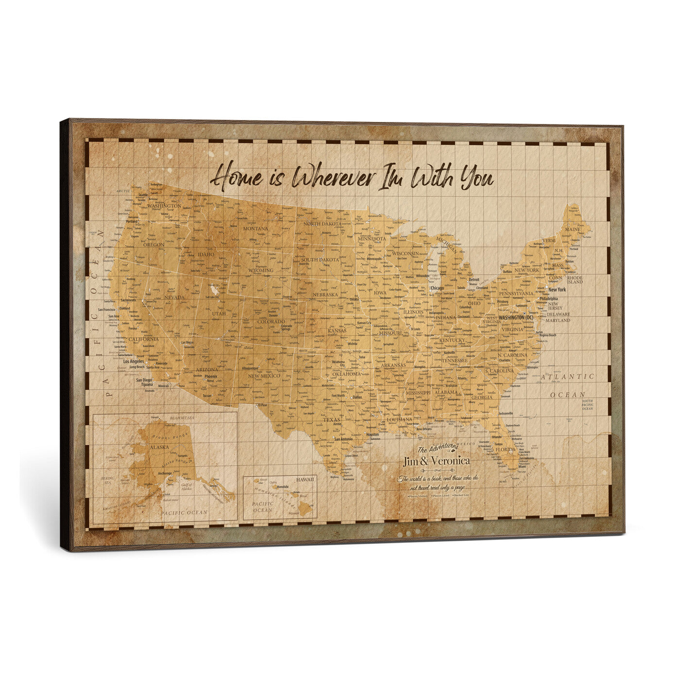 62164711-MGV-CV-36X24 - Personalized USA Push Pin Travel Map, Custom United States Map, Push Pin Map, USA Bucket List Map, Anniversary Gift - Couple Travel Map Wall Art