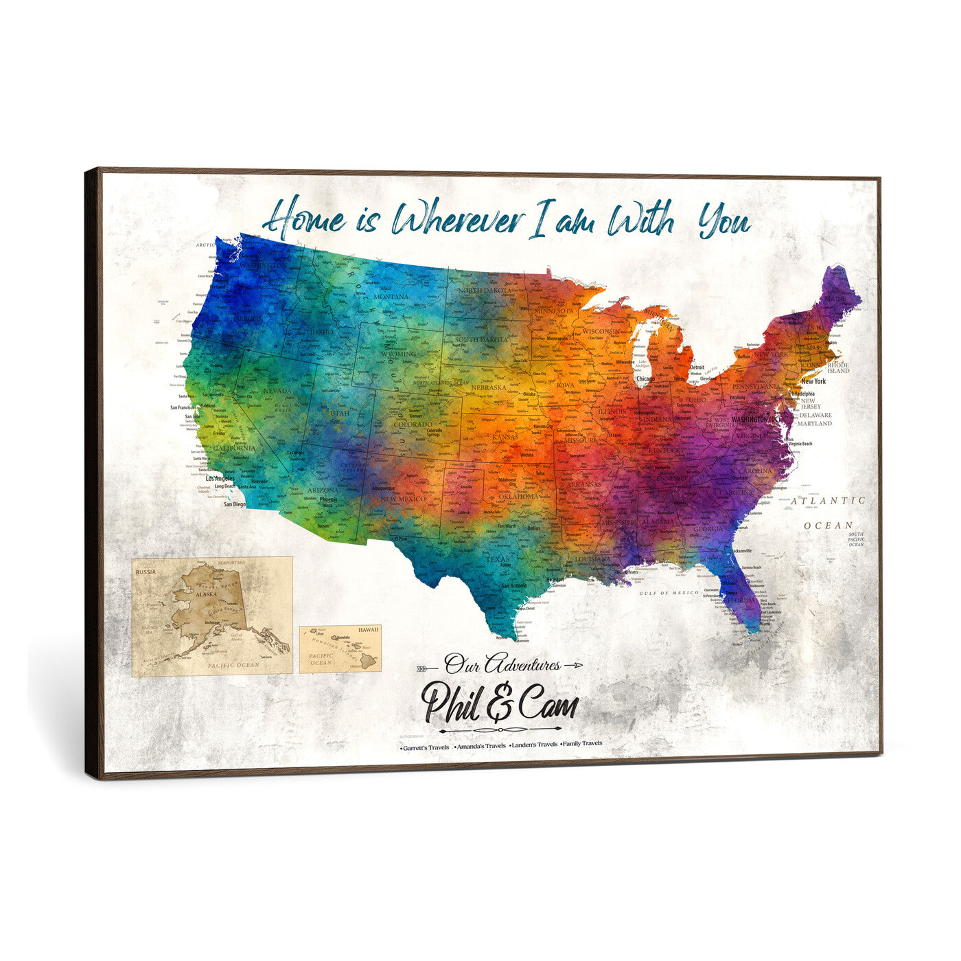 17251793-MGV-CV-36X24 - Watercolor USA Travel Map with Pins Colorful Modern Canvas Wall Art