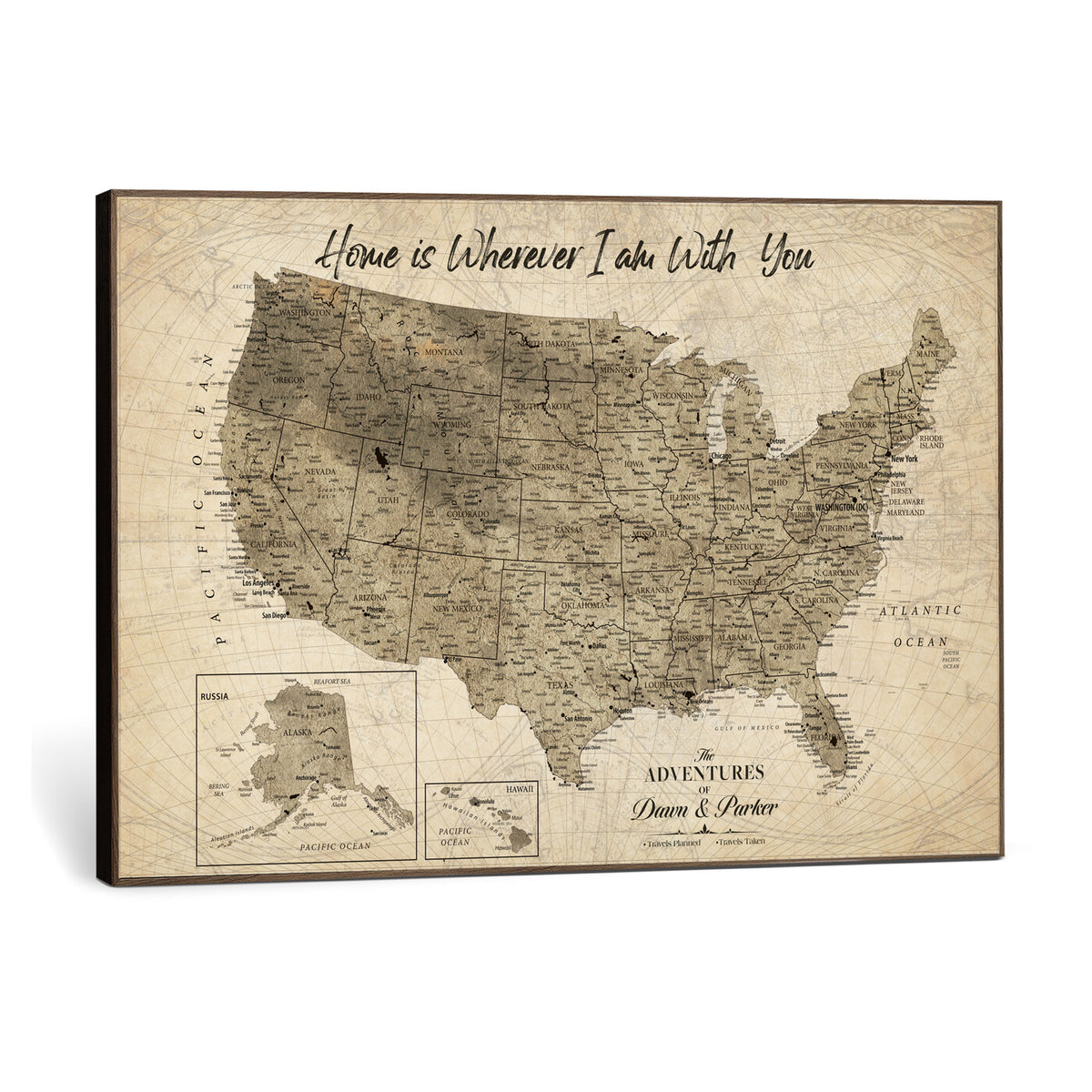 25440520-MGV-CV-36X24 - Personalized United States Map Canvas Wall Art with Push Pins Detailed