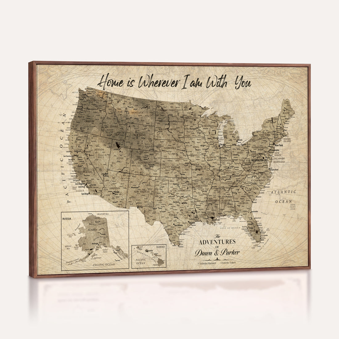 Detailed Personalized Push Pin United States Map Wall Art, States Visited Map, Office and Hallway Decor
