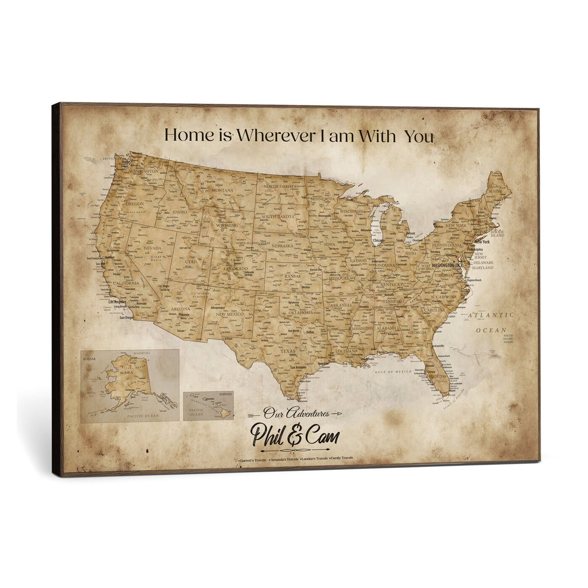 80624553-MGV-CV-36X24 - Personalized USA Push Pin Travel Map Canvas Wall Art Custom Family Gift