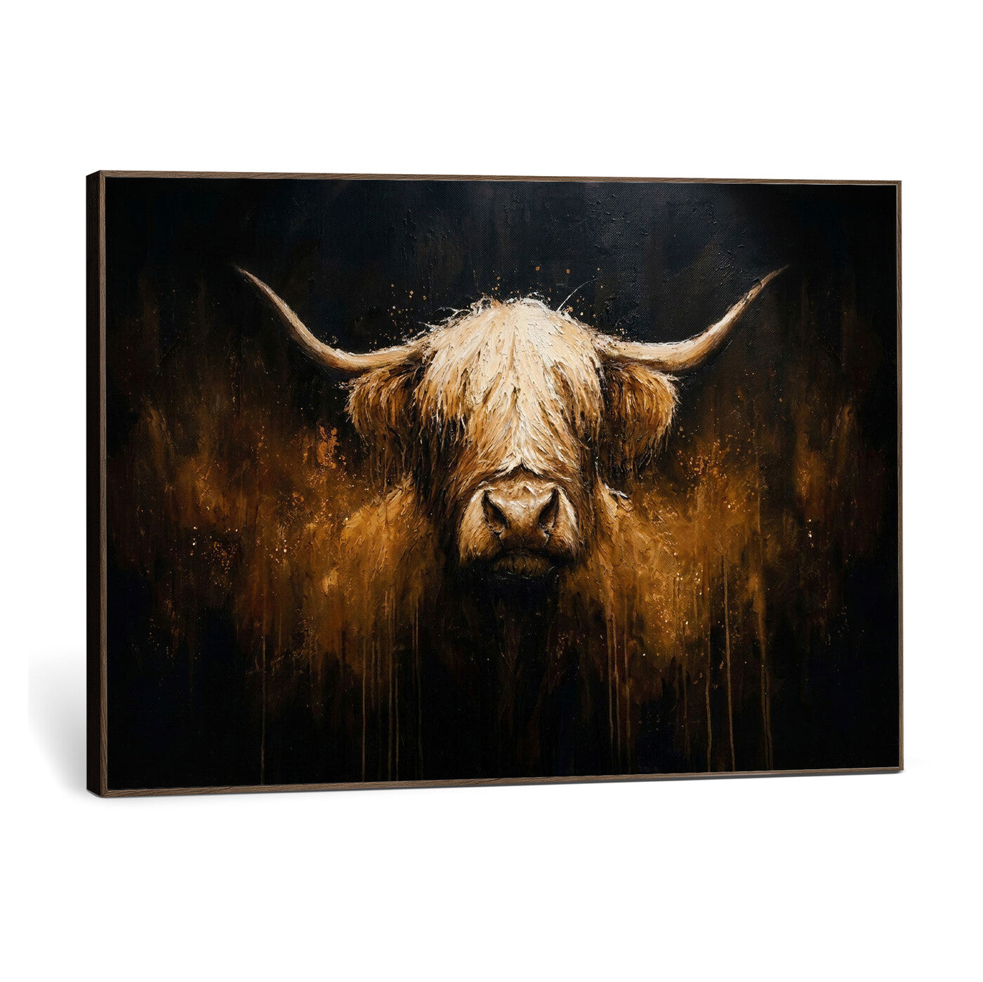 79873059-MGV-CV-36X24 - Rustic Highland Cow Canvas Print Dark Farmhouse Cattle Wall Decor