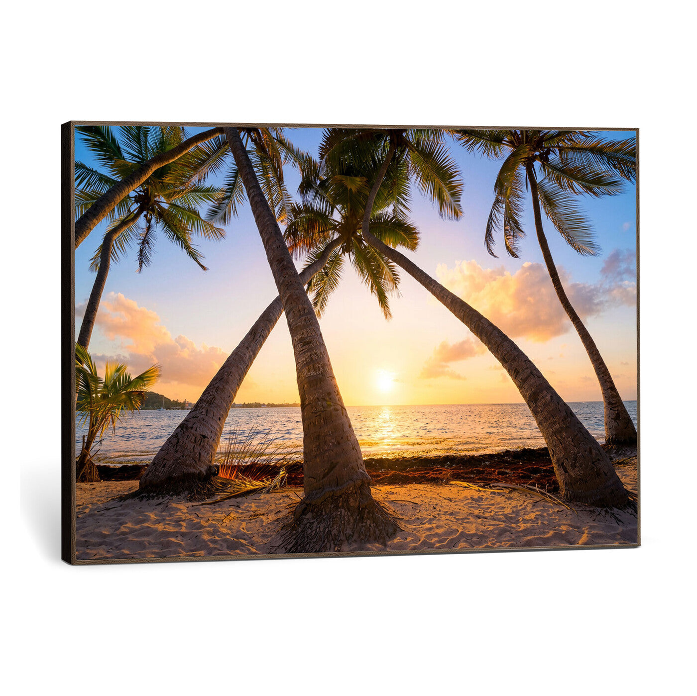 75123213-MGV-CV-36X24 - Tropical Island Coconut Palm Trees Sunset Wall Art Canvas Print - Turquoise Beach Print for Nautical Home Decor