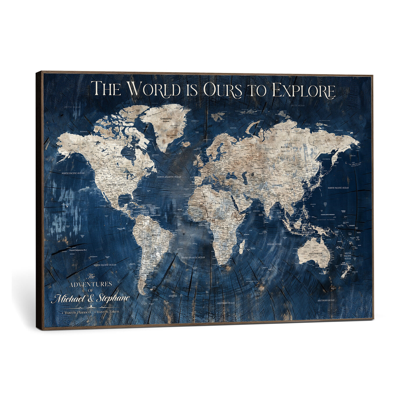 NEWMAP-5-MGV-CV-36X24 - Push Pin Customize World Map Wall Art Canvas Print, Modern Decorative Framed Map Artwork Prints for Living Room, Office, Bedroom Wall Decor - NEWMAP-5