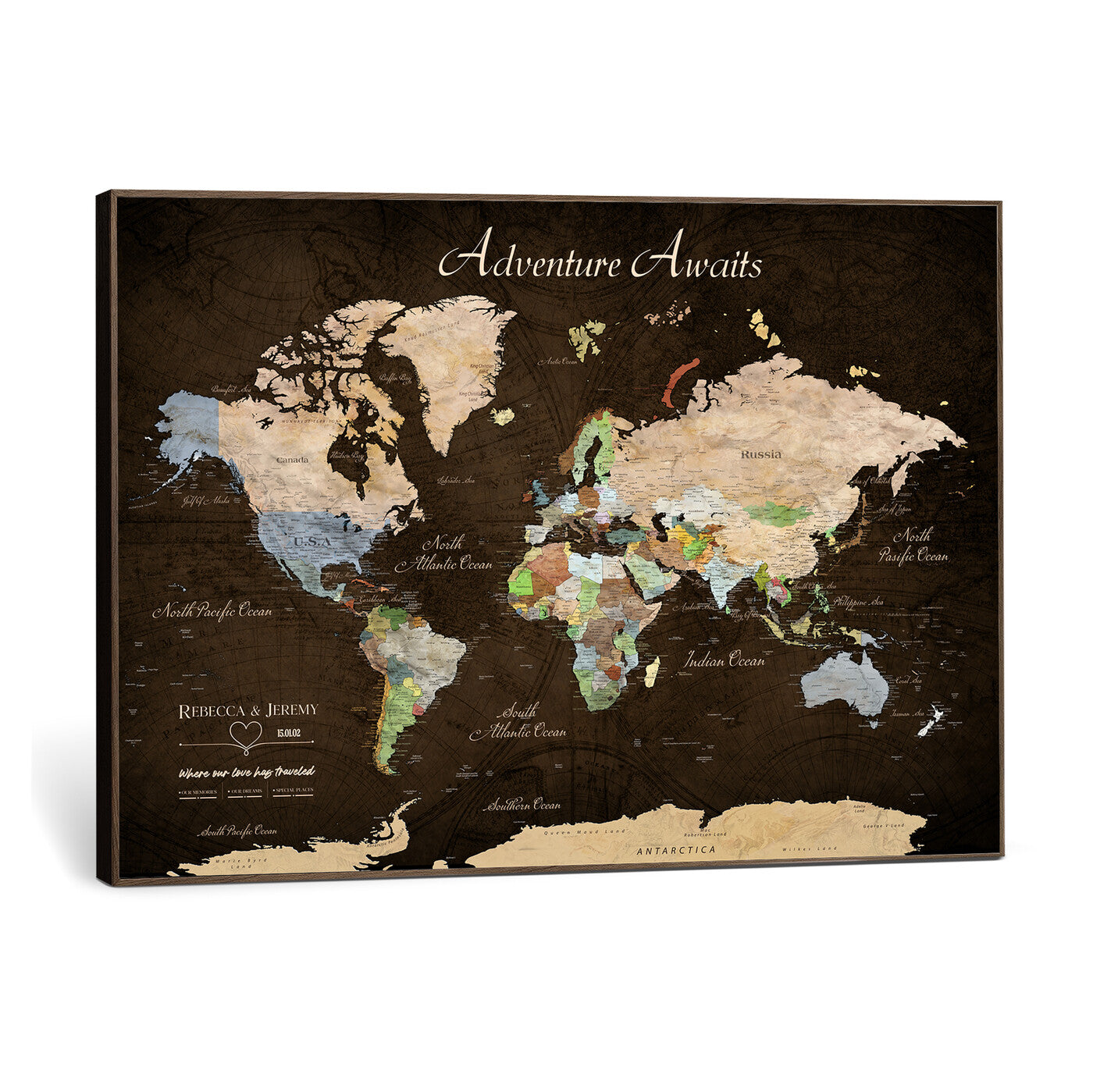 95753799-MGV-CV-36X24 - Custom Push Pin World Map Canvas Print – Personalized Travel Map Wall Art