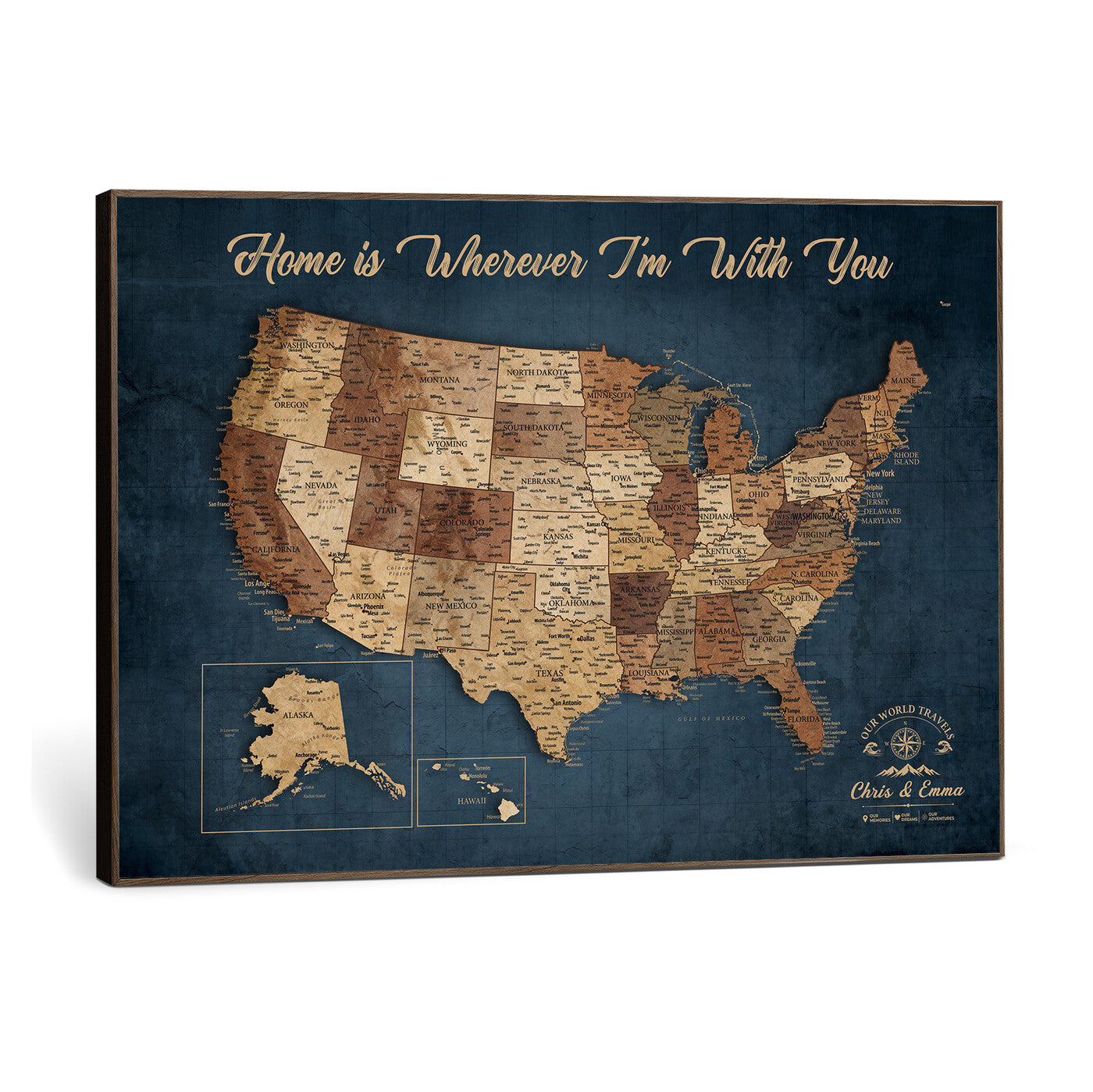 87620242N-MGV-CV-36X24 - Personalized USA Push Pin Travel Map Wall Art Canvas Print | Custom United States Map, Push Pin Map - USA Bucket List Map