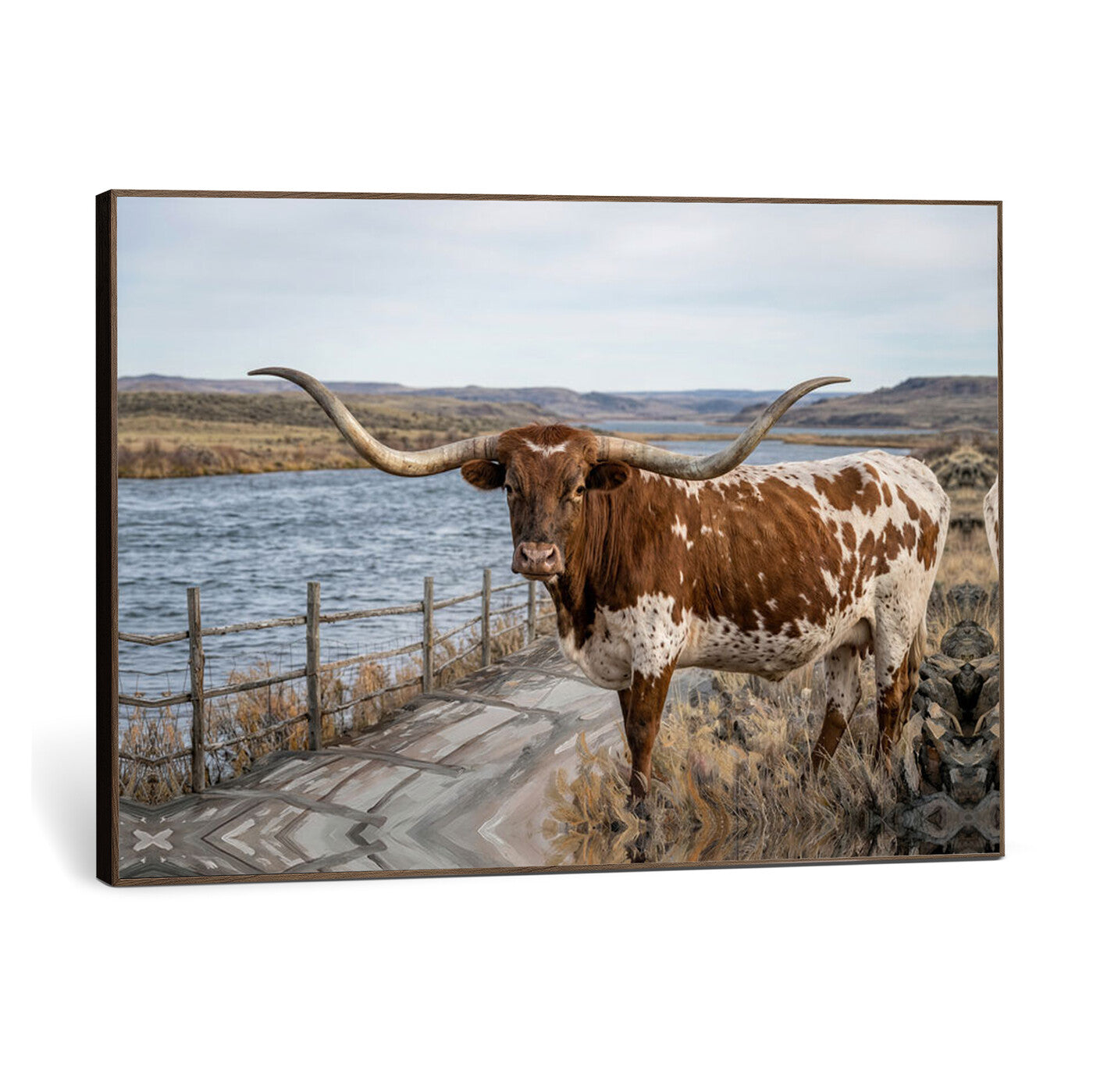 91575949-MGV-CV-36X24 - Texas Longhorn Cattle in Desert Pasture Wall Art Canvas Print - Rustic Western Decor